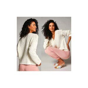 EUC Pilcro Anthropologie Cream Sweater Fisherman Style Size Small 100% Cotton